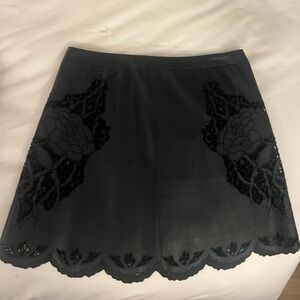 BCBGMaxAzria Black A-Line Skirt with Lace Accents